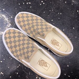 Vans Tan and White Slip-On Shoes